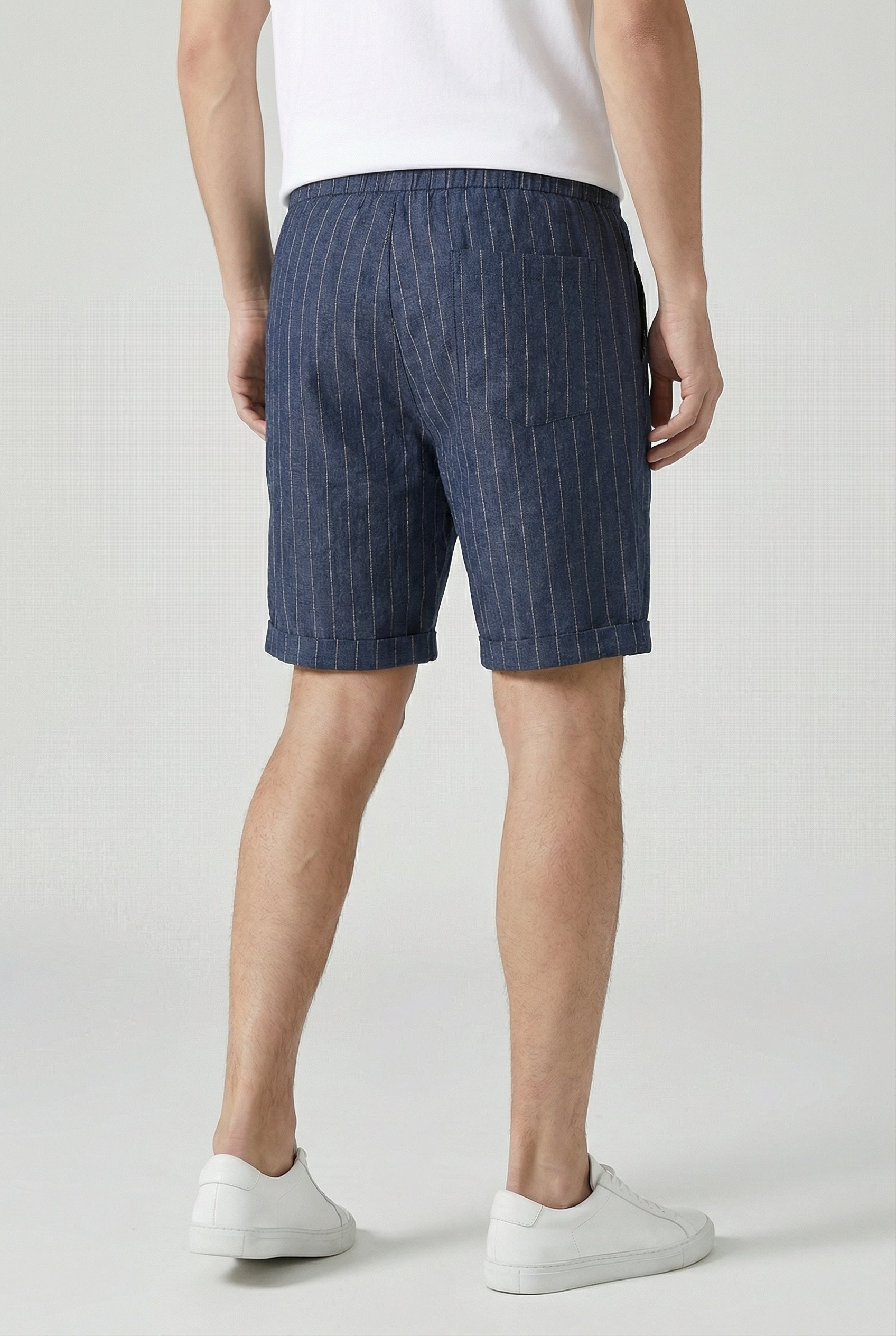 Herre Shorts Linned Blandt Elastisk Talje Stribet Design Med Sidelommer 3