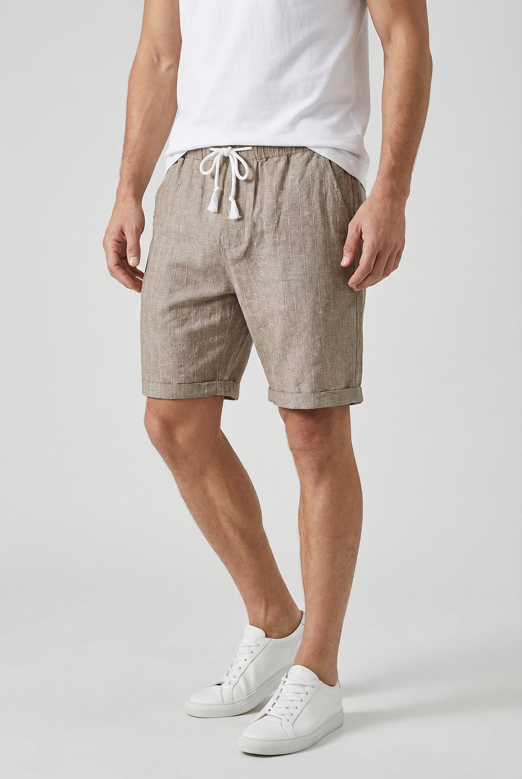 Herre Shorts Linned Blandt Elastisk Talje Stribet Design Med Sidelommer 5